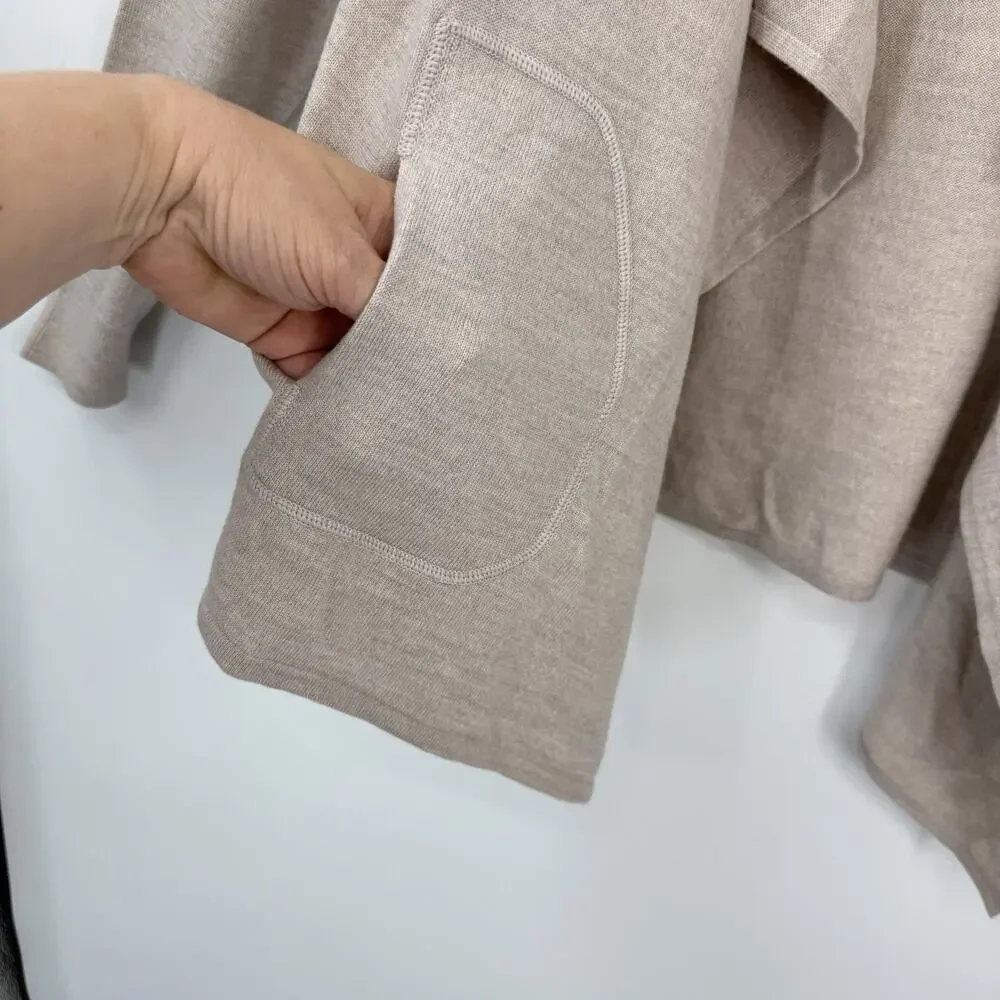 Repeat Cashmere Merino Wool Draped Cardigan US Medium EU 40 Beige with Pockets